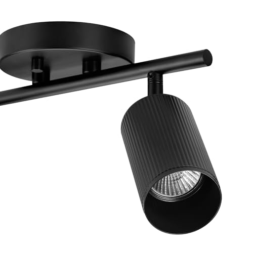 64000114 2 Light Track Lighting Spotlight (Matte Black, Ribbed Shades)