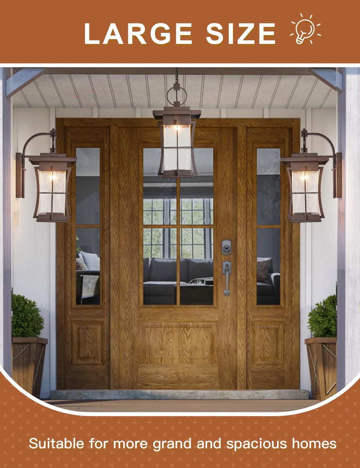 18" H Extra Large Porch Sconce Oil Rubbed Bronze Large Exterior Wall Lantern Deep Brown Outside House Lamps Waterproof Mission Outdoor Lighting with Seeded Glass for Villa Garage Coach Light (Oil-Rubbed Bronze / X-Large)