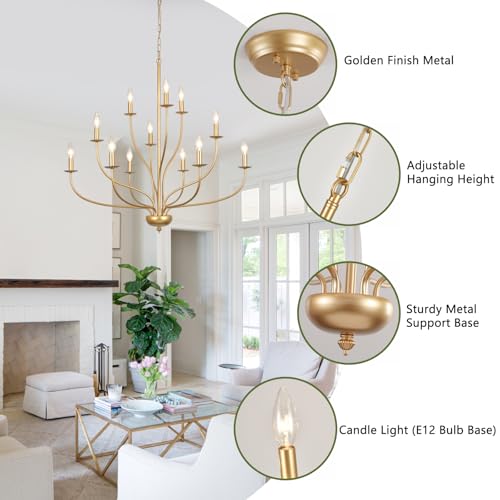 12 Light Gold Chandelier for Dining Room (Gold / 12-Light 36")