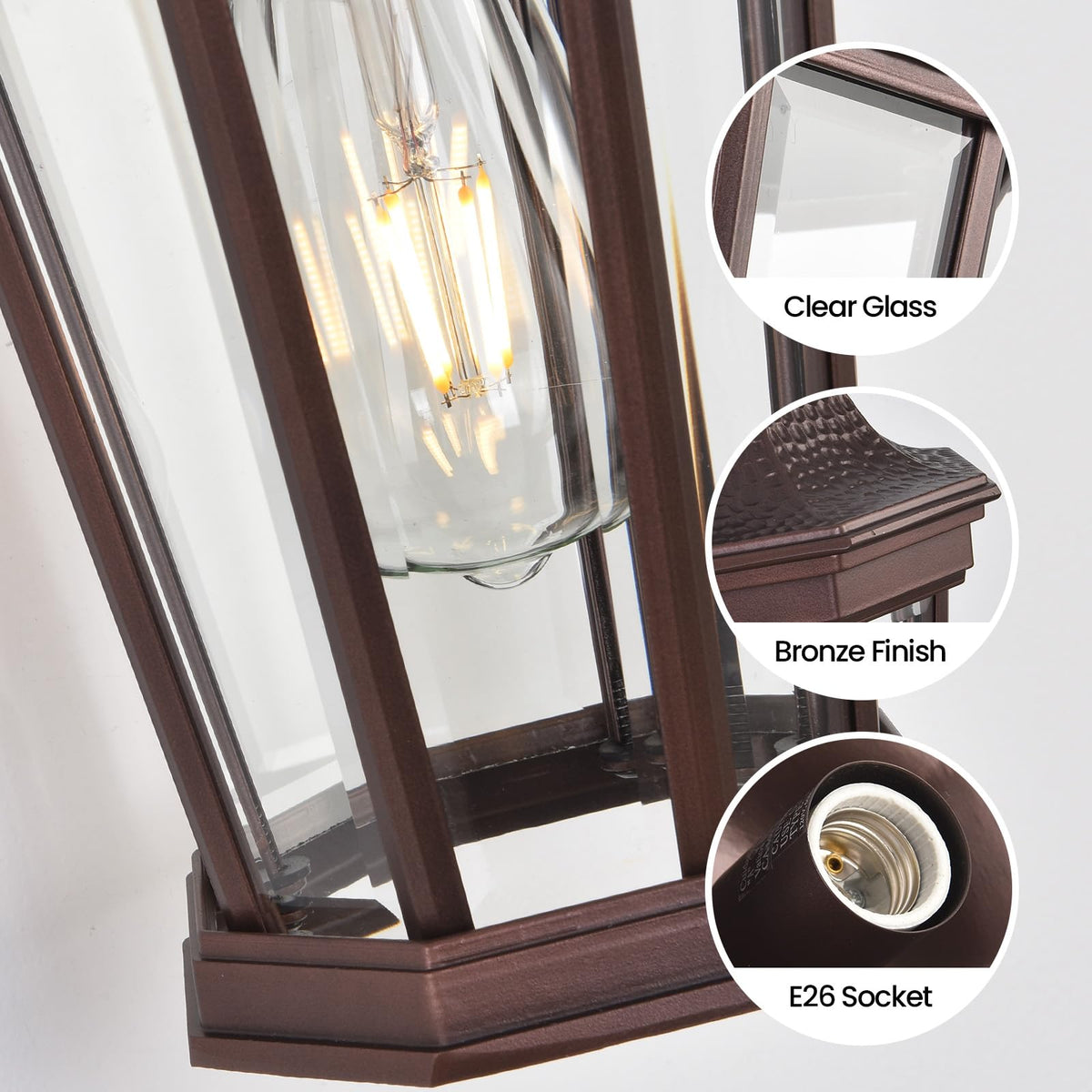 Outdoor Wall Lantern 16'' Brown Aluminum Outdoor Wall Light Fixtures (Brown & Clear Glass / 15.7 inch-Wall Lamp)