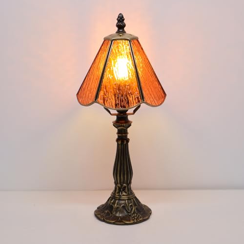 Small Tiffany Style Table Lamp Orange Bark Stained Glass Lamp 14 Inch (Orange Bark Pattern)