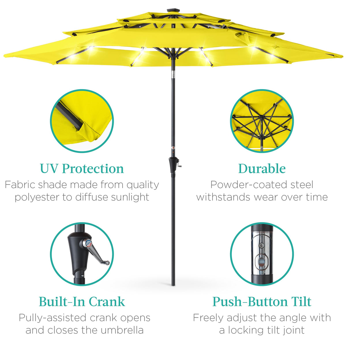 10ft 3 Tier Solar Patio Umbrella (10ft / Yellow)