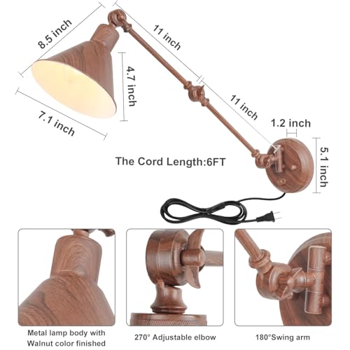 Wall Sconce Plug in (Walnut color / 1 Pack- (Switch))