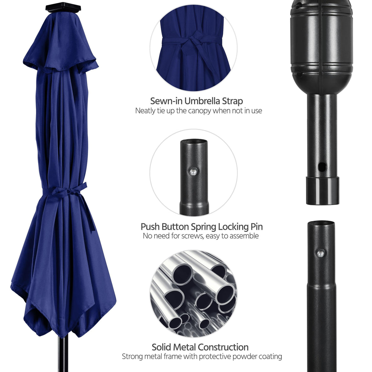 10FT Solar Patio Umbrella w (Navy Blue / 10FT)