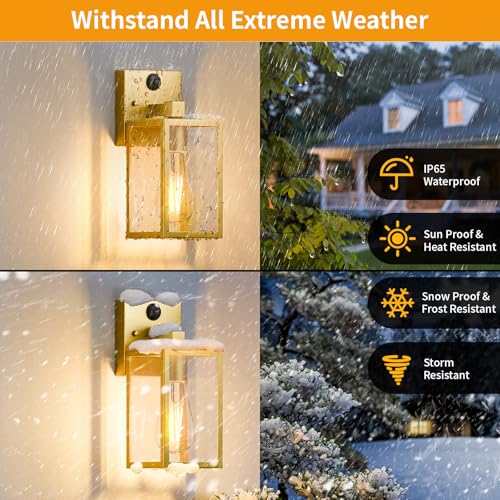 2 Pack Gold Motion Sensor Outdoor Light Fixtures Wall Mount (10.24'' / Gold)
