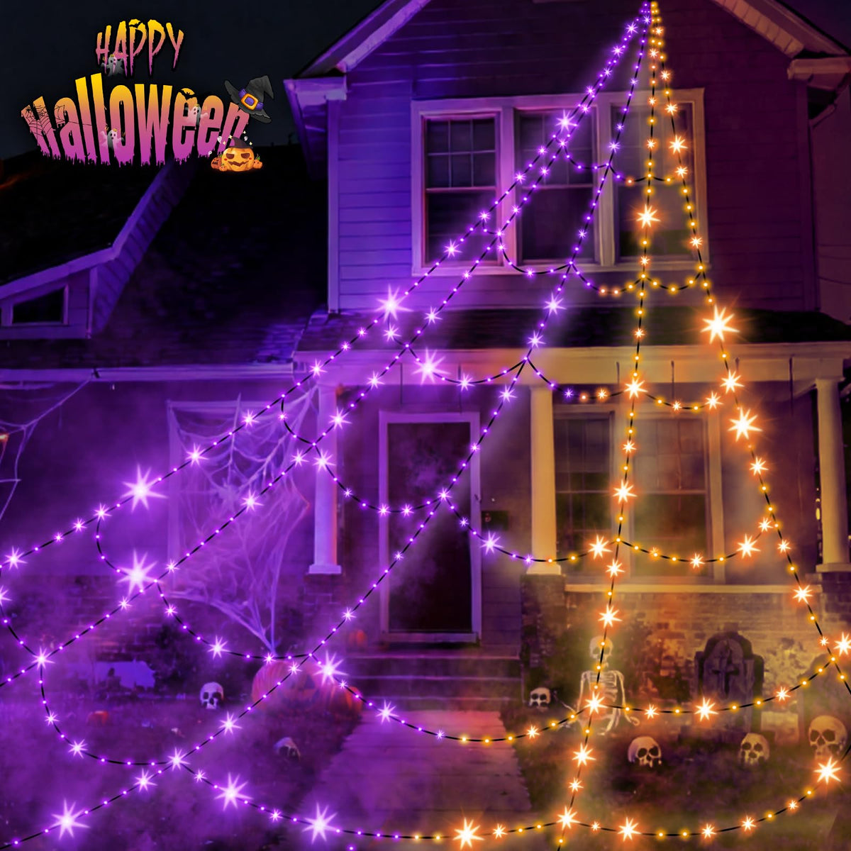 550 LEDs Halloween Decorations Outdoor Spider Web Lights with Spider (Giant Spider Web Lights)