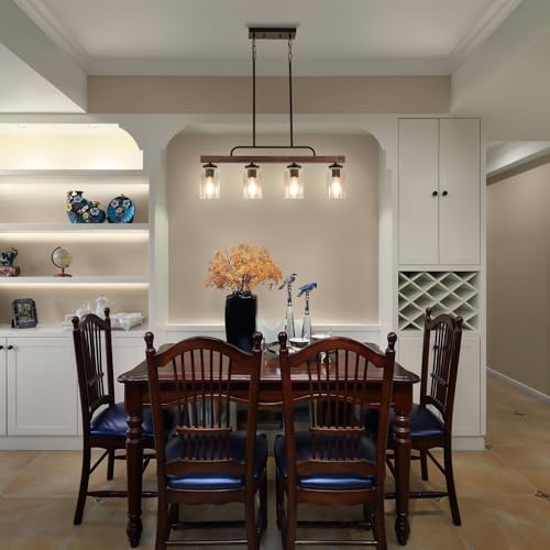 4 Light Wood Kitchen Island Lighting (Seeded Glass / 4-Light)