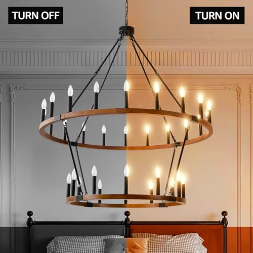 2 Tier 48'' Solid Wood Chandelier 32 (Wooden / 32-Light 48")