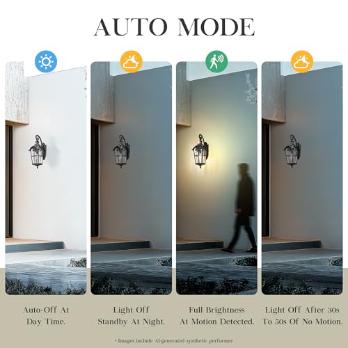 24" Motion Sensor Outdoor Light Fixtures Wall Mount (Black & Gold Edges - Water Glass / 24.3 Inch - Motion Sensor)