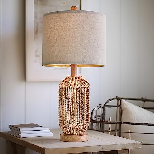 21" Boho Table Lamps Set of 2 for Living Room (Wood Brown)