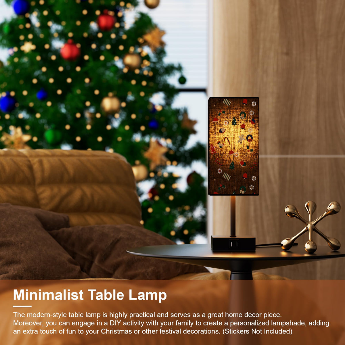 Bedside Table Lamp for Bedroom with 2 USB Ports (Black / 1-Pack)