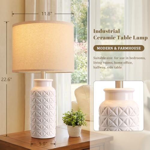 22.6" Modern Ceramic Bedside Lamps Set of 2 (White)
