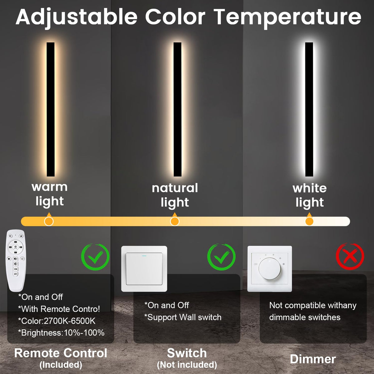 Modern Outdoor Wall Lights (Dimmable / 1pack-70.8Inch*2inch)