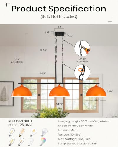 3 Light Orange Island Lights for Kitchen (3 Light / Orange)