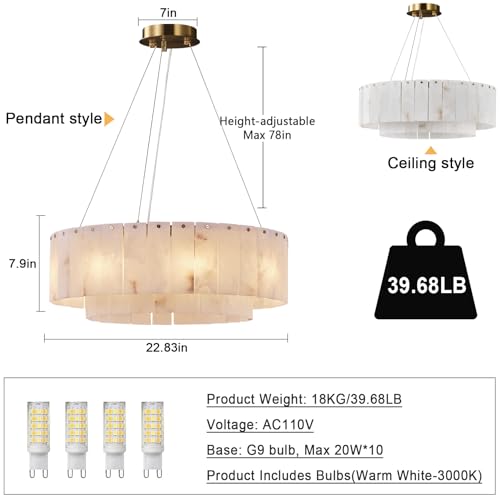 Alabaster Chandeliers D23in Round Chandeliers for Dining Room Small Chandelier Light Fixture for Kitchen Living Room Foyer Entryway Hallway (1-Gold-23in / 23 in)