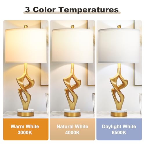 29" Tall Gold Table Lamps Set of 2 for Living Room (White & Gold (2 Pack))