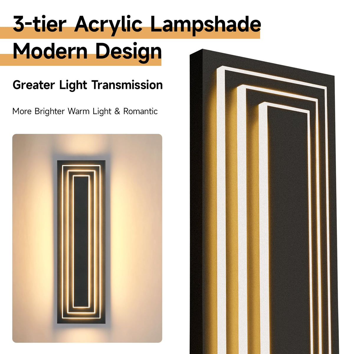Outdoor Wall Lights (Black 3-Tier Modern Design / 23.6 Inches（60 cm）)