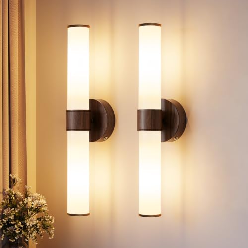 8000mAh Walnut Battery Operated Wall Sconces Set of 2 (Walnut（White Glass）)