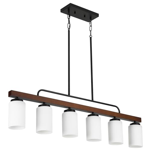 Farmhouse Wood Dining Room Light Fixture Over Table with Milk Glass Shade (Milk Glass / 6-Light)