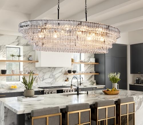 65 Inch Large Rectangular Black Chandelier for Dining Room (Black(Clear Glass) / Rectangle L64.7'')