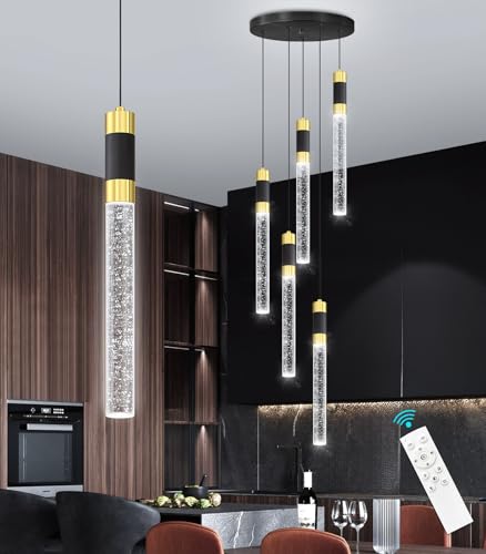 5 Lights Chandelier Kitchen Island LED Pendant Lights Dimming Lighting Modern Crystal Adjustable Hanging Light (5 lights Cylindrical)