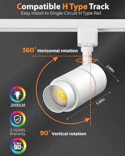 3 Color Zoomable 20W LED Track Lighting Heads H Type (White)