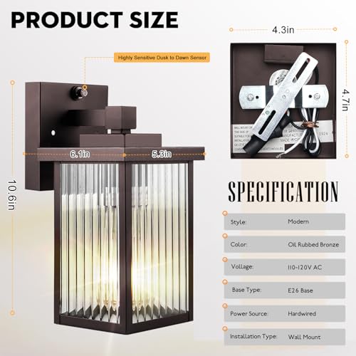 Bronze Dusk to Dawn Wall Mount Porch Lights (Oil-Rubbed Bronze / 10.6''-1 Pack)