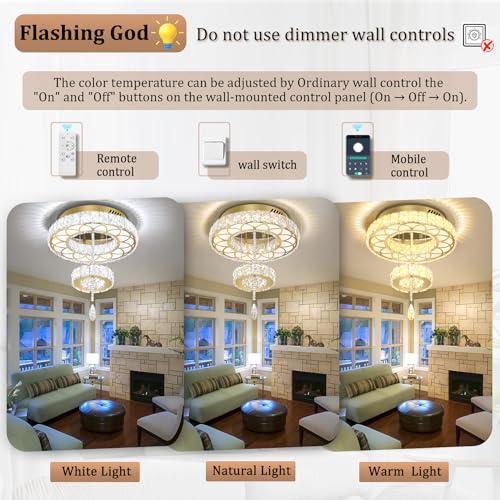 Dia 12" Crystal Mini Chandelier Crystal Gold Ceiling Light Fixtures LED Flush Mount Ceiling Light for Living Room Bedrooms Dining Room Dimmable 2700k 4500k 6000k (Gold / W:12inches)