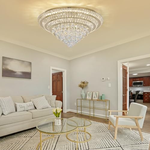 Large LED Crystal Raindrop Ceiling Light (Gold / 30 inches)