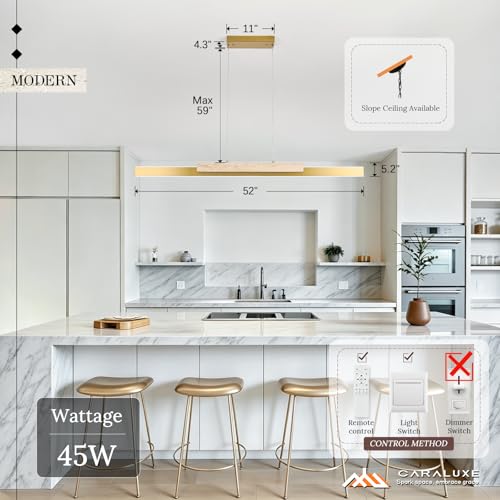 Gold LED Linear Pendant Light 52in Stone Kitchen Island Lighting Dimmable (Gold Stone / 51.2'')