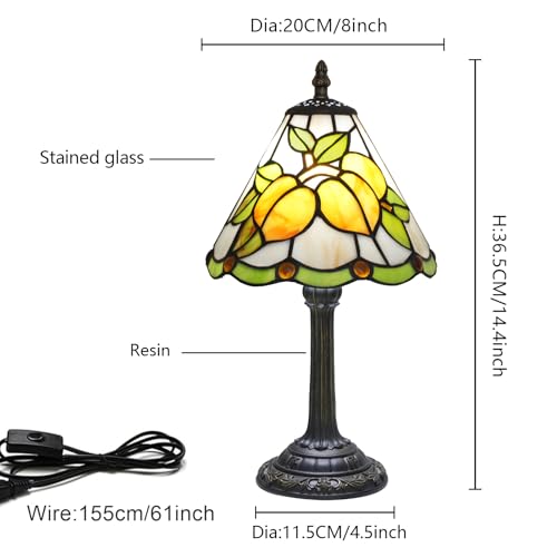 Small Tiffany Lamp Yellow Lemon Stained Glass Lamp Elegance Vintage Bedside Lamps Tiffany Style Table Lamp Cottage Living Room Bedroom Retro Home Office Desk Kitchen Night Lights Home Decor Gifts (Yellow Apricot)