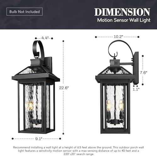 Motion Porch Light (Black - Water Ripple Glass / 22.6 Inch - Motion Sensor)