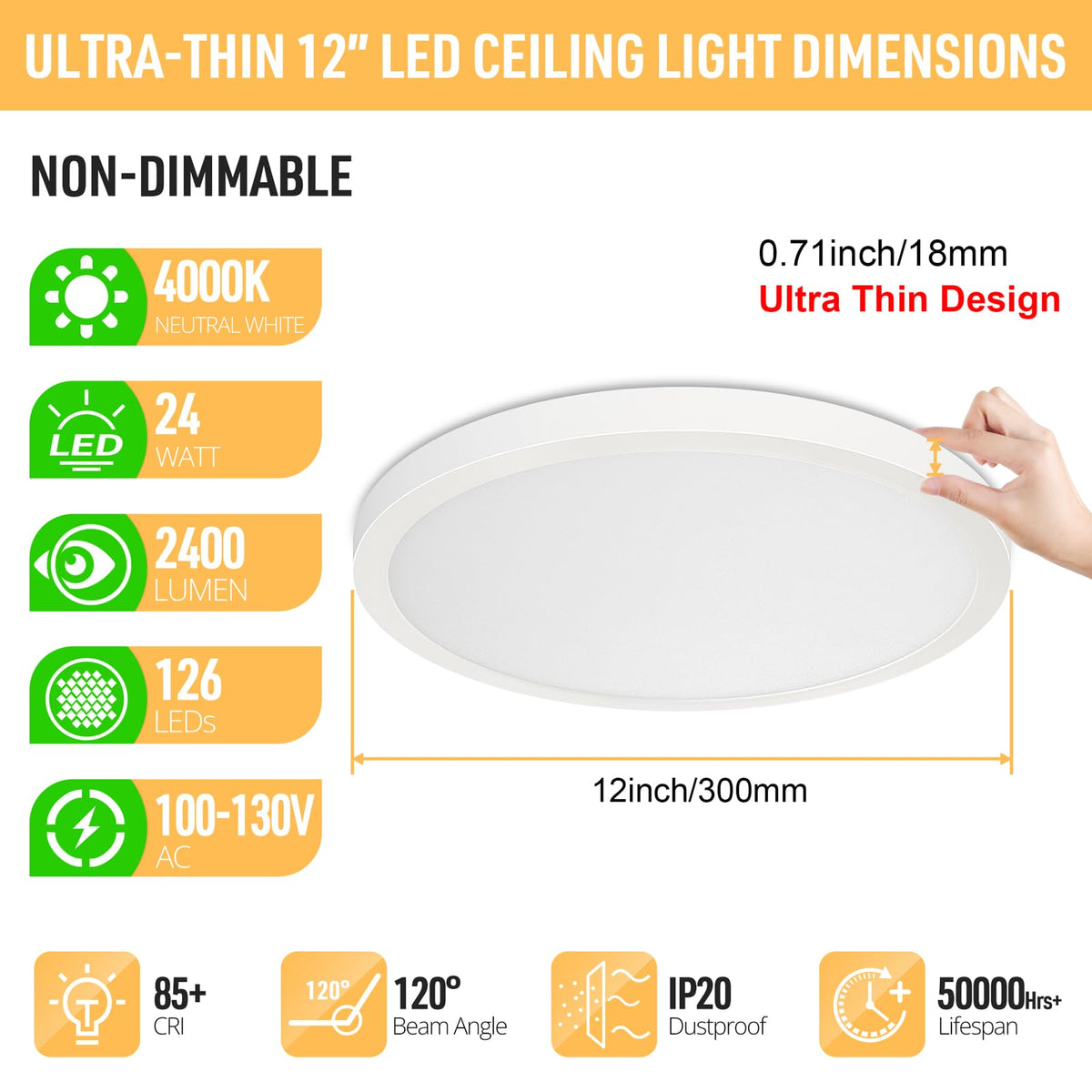 LED Flush Mount Ceiling Light 4000K (Neutral White)