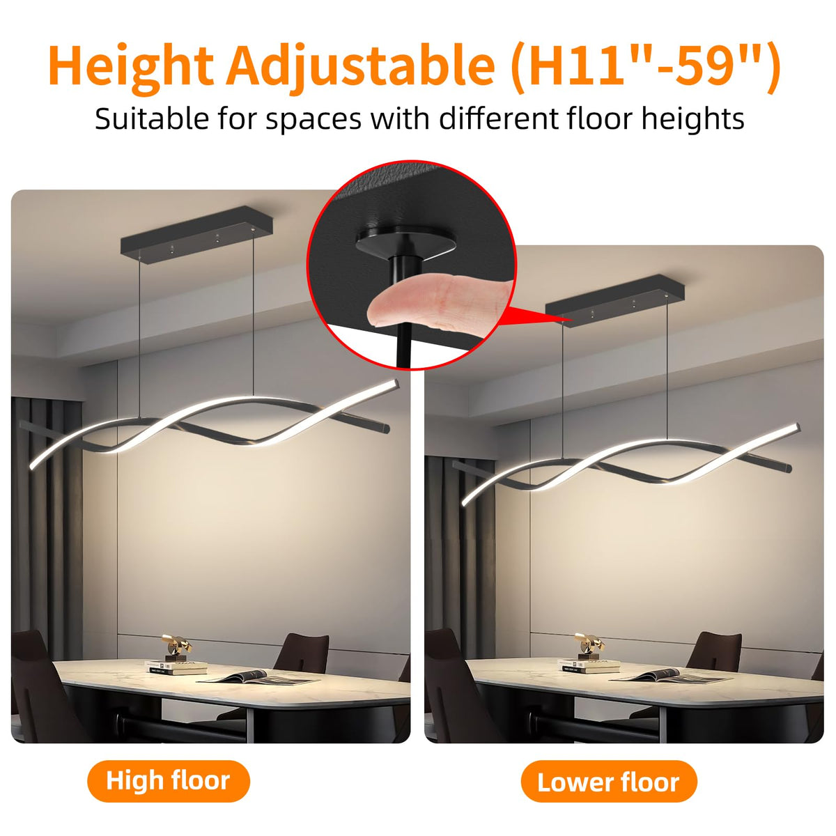 Modern LED Ceiling Pendant Light (C-Black / 47in)