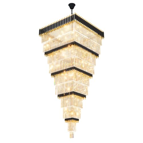 W40 x H120 Large Black Gold Chandeliers for High Ceiling (D40"XH120" Black)