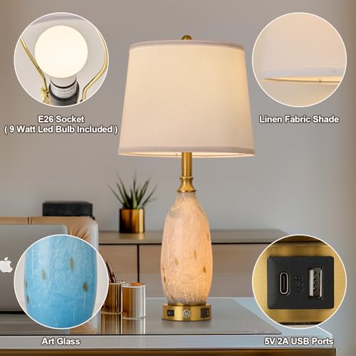 26" Modern Art Glass Table & Bedside Lamp (Blue+Gold / Large)