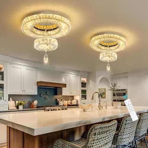 Modern Chandelier Bedroom Light Indoor LED Dimmable Lights Ceiling Chandeliers for Dining Room Kitchen Entryway Silver 25W LEDs Fixtures 2000 Lumens (Silver / W16")