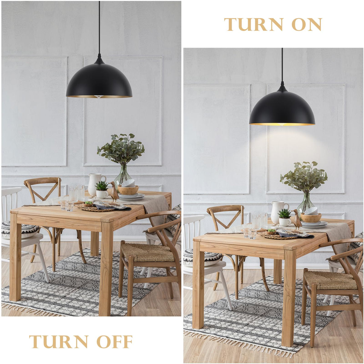 Black Pendant Light Fixtures (Black+Gold / 12"x1)