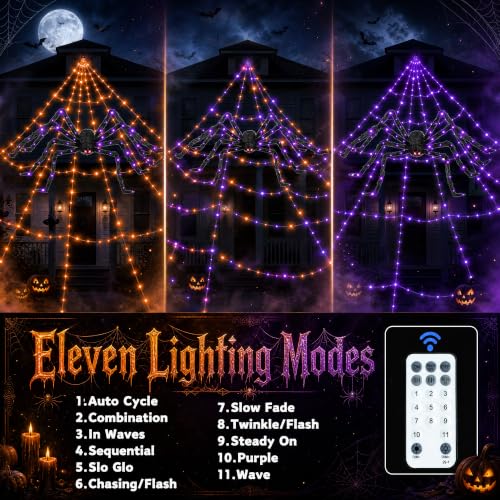 550 LEDs Halloween Decorations Outdoor Spider Web Lights with Spider (Giant Spider Web Lights)