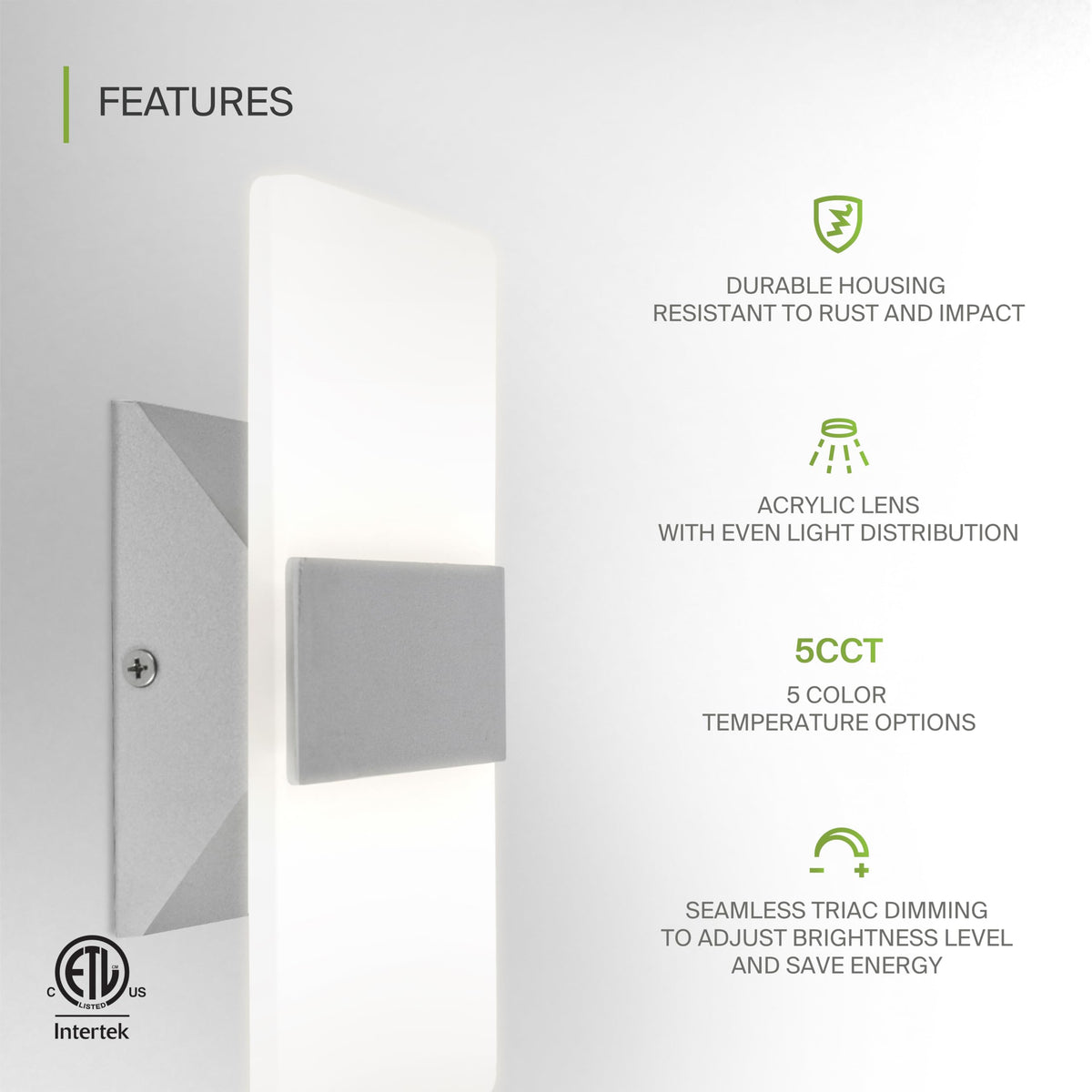 Indoor LED Wall Sconce Lights (8 Inch - Brushed Nickel / 2 Pack)