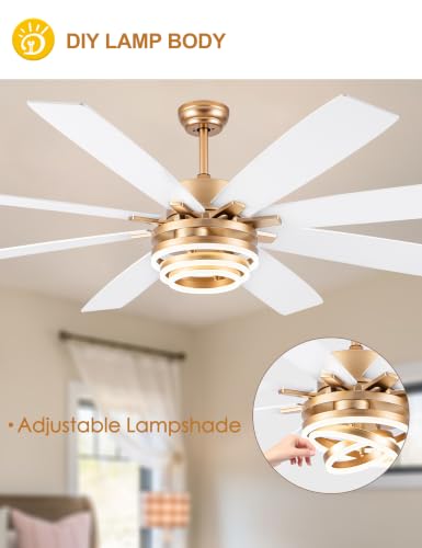 72" White and Gold Modern Ceiling Fans with Lights (White / 72 Inch)