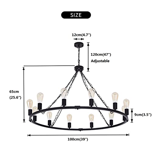 12 Light Black Wagon Wheel Chandelier (Black-12lights)