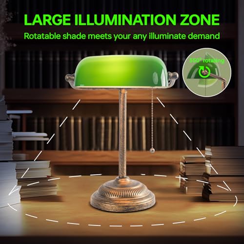 Bankers Desk Lamp with Pull Chain Switch (Green(Brassbase))
