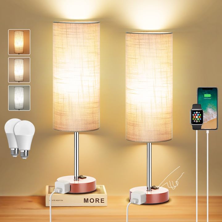 Table Bedside Lamp for Bedroom Set of 2