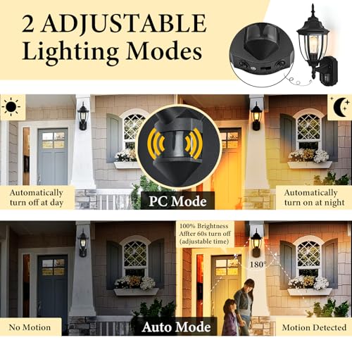Porch Lights Outdoor Motion Sensor Wall Sconce Anti (Black / Standard - 2 Pack)