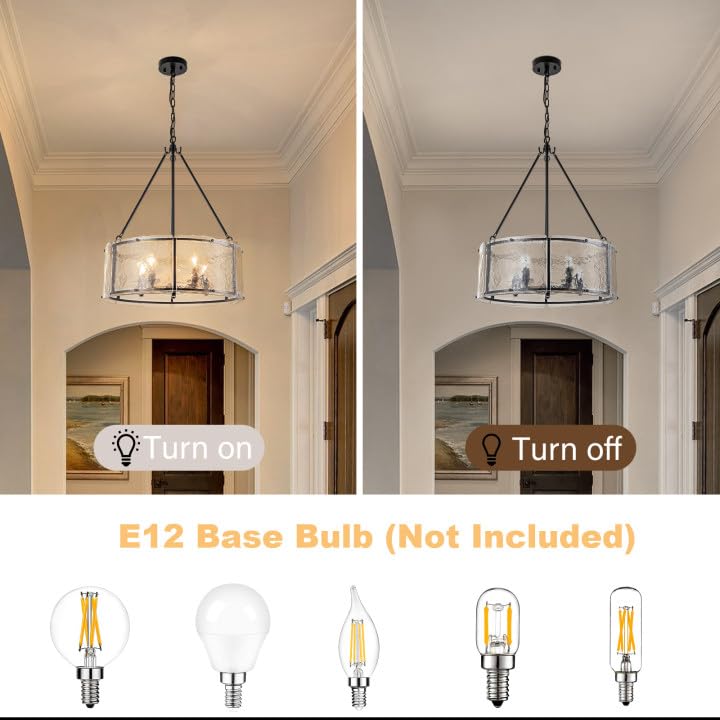 Black Glass Drum Dining Room Light Fixtures Chandeliers Living Room (20.47" / Black)