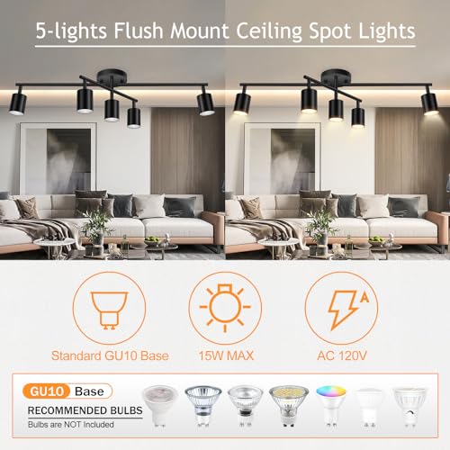 5 Light Track Lighting Kit (Rotatable-5 Light-Black)