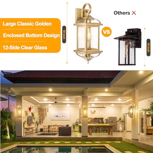 18” Gold Light Fixtures Outdoor Brass Porch Lights (Gorgeous Golden / Without Sensor)