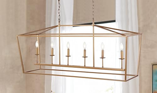 Pagoda 6 Light Pendant 49" Cage (Antique Gold)
