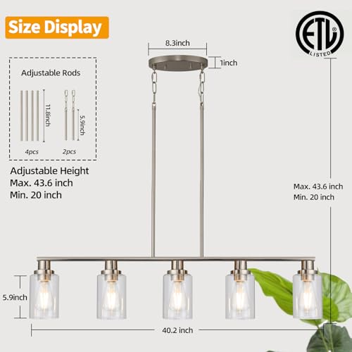 Kitchen Island Pendant Lighting (5-Light / Brushed Nickel)